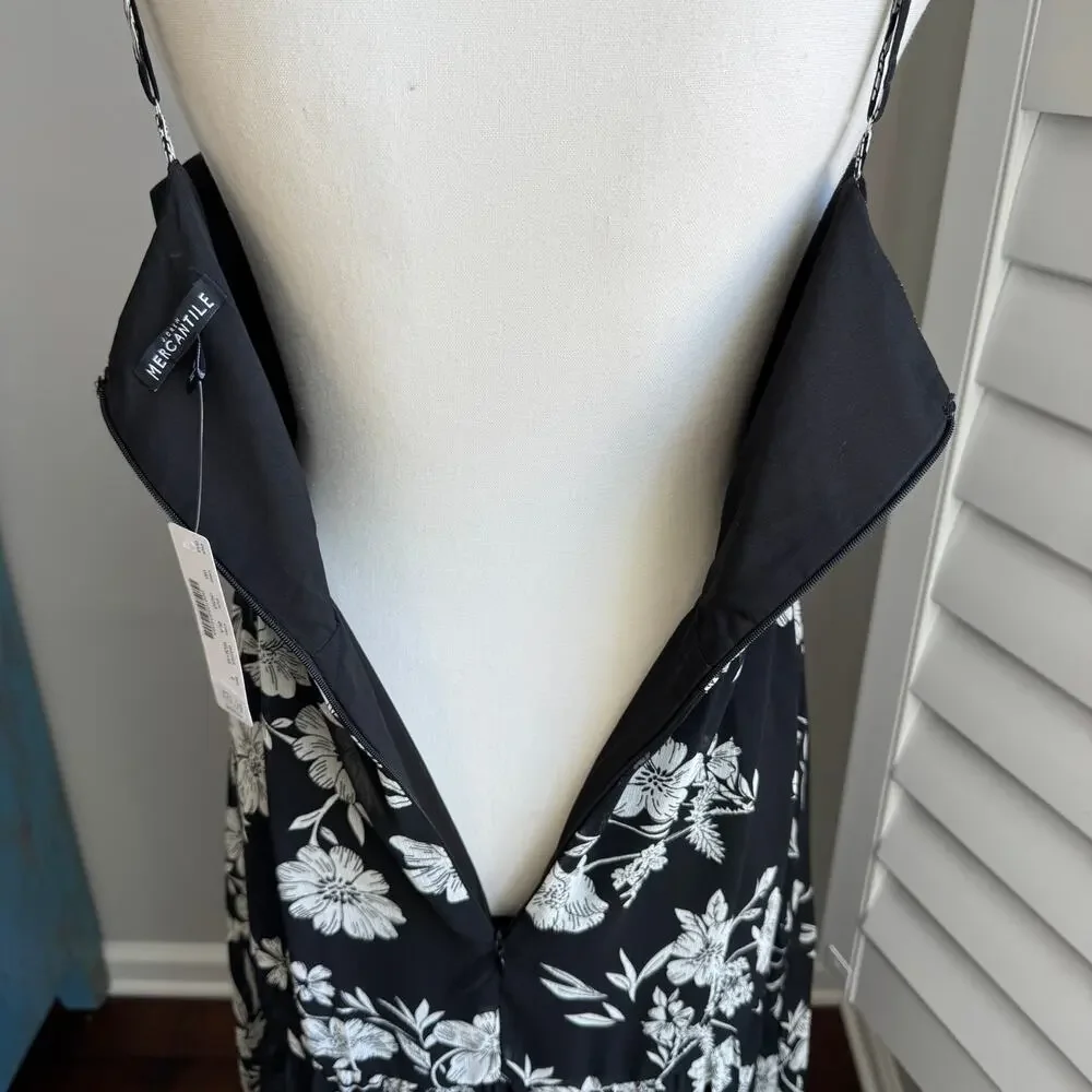 J. CREW MERCANTILE Dress Womens 6 Black White Floral Tiered Maxi Resort Wear - Picture 8 of 14